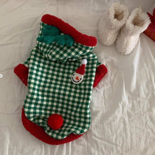 Christmas Snowman Plaid Dog Hoodie