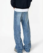 Relaxed fit jeans side view showing wide leg silhouette