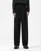 Black crinkle straight pants for tall men, front-facing full-length view

