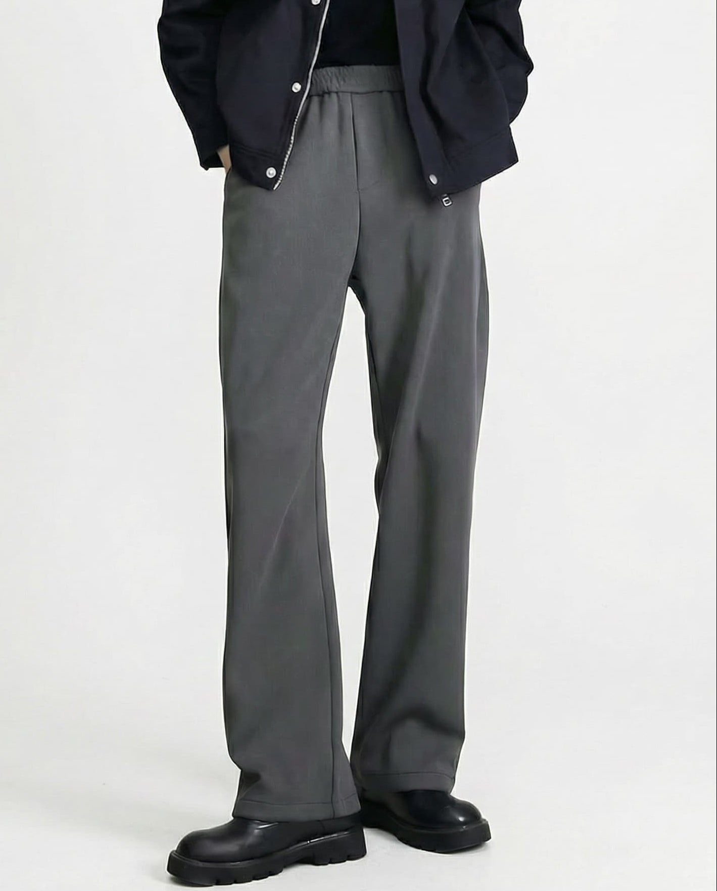 Dark gray pull-on straight leg sweatpants for tall men, front view with smart casual minimal styling
