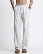 White pull-on straight leg sweatpants for tall men, front view showing relaxed straight fit
