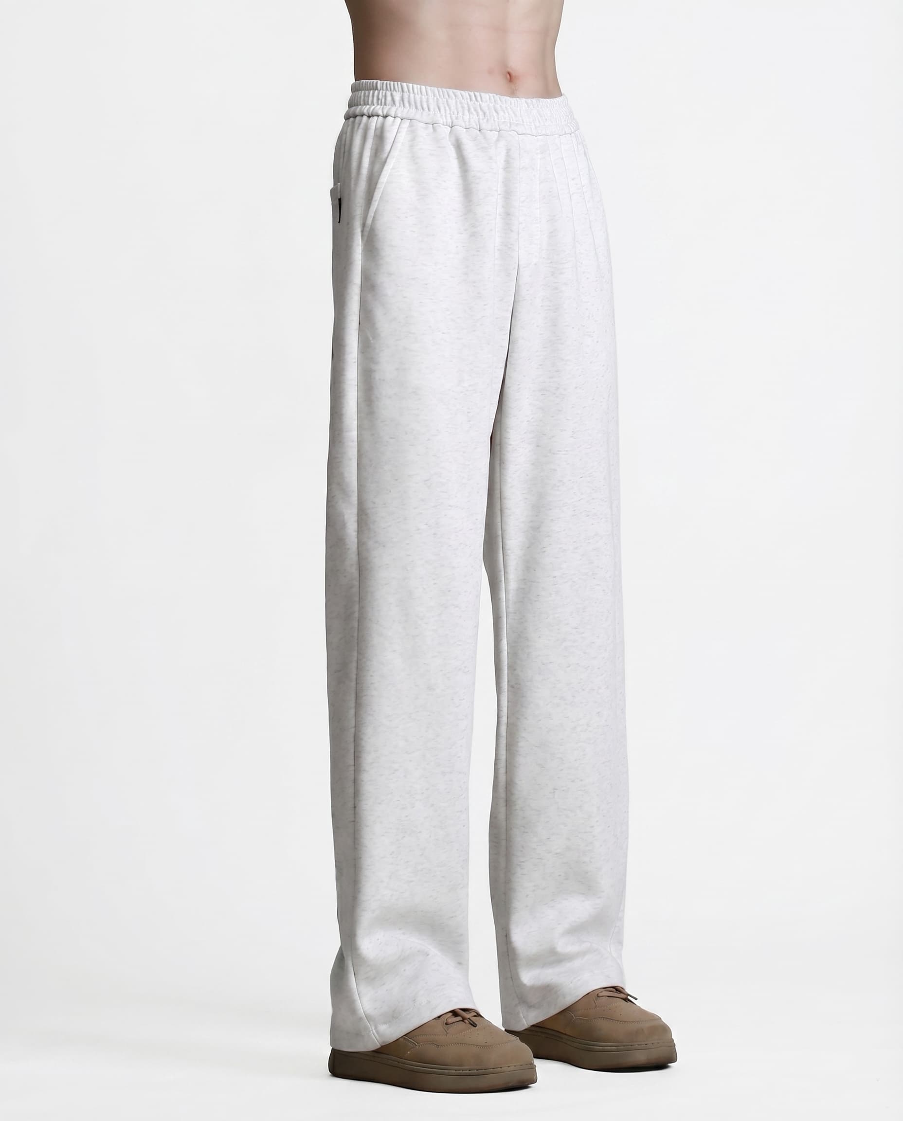 White pull-on straight leg sweatpants for tall men, side view showing relaxed straight fit